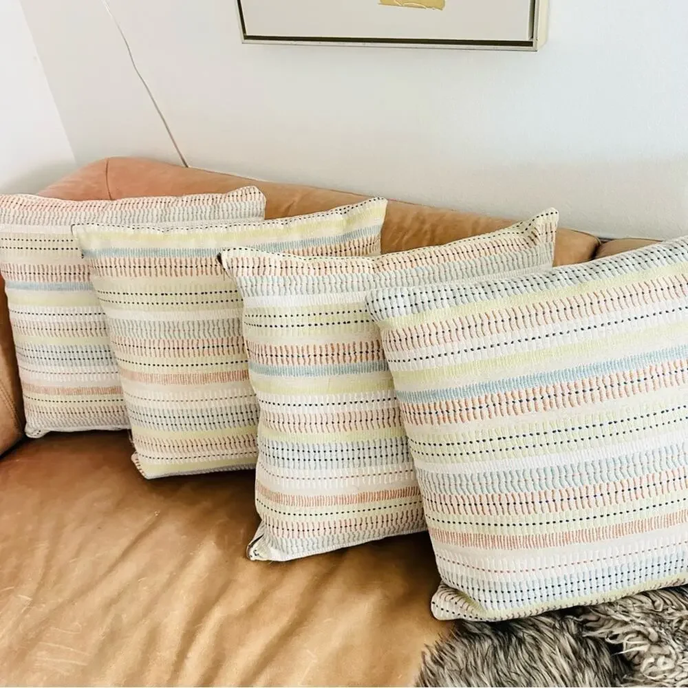 4 TARGET Cream Tan Beige Striped Blue Orange Textured Pillow Case 19